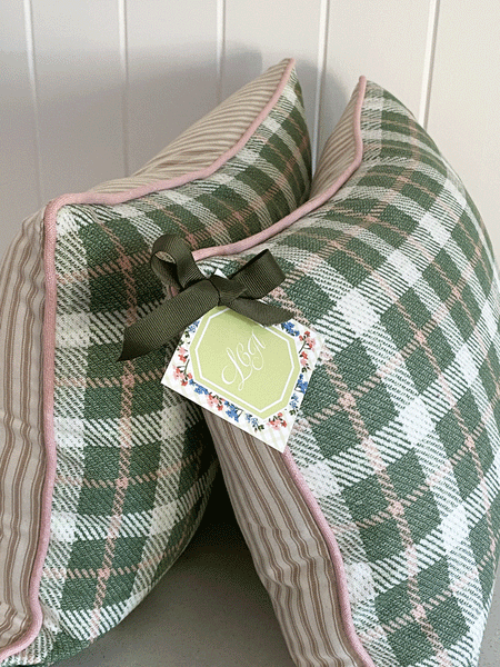 PAIR SOLD - LCA Custom Cushion - Pink and Green Plaid
