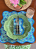 LCA Scallop Placemats/Napkins - 'Aqua Blue small print' (set 4)