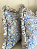 LCA Custom Cushion- Blue Geo Ruffle